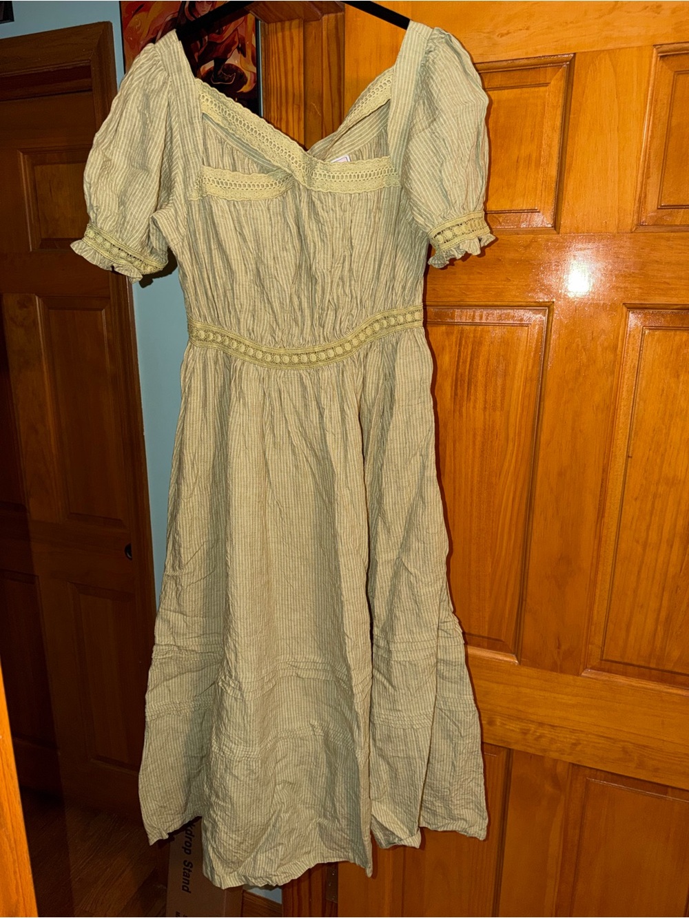 Green and Cream Linen Dress